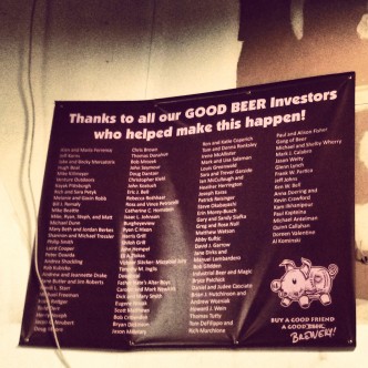 Proudly displayed on the brewery wall is a list of the early 100 local investors